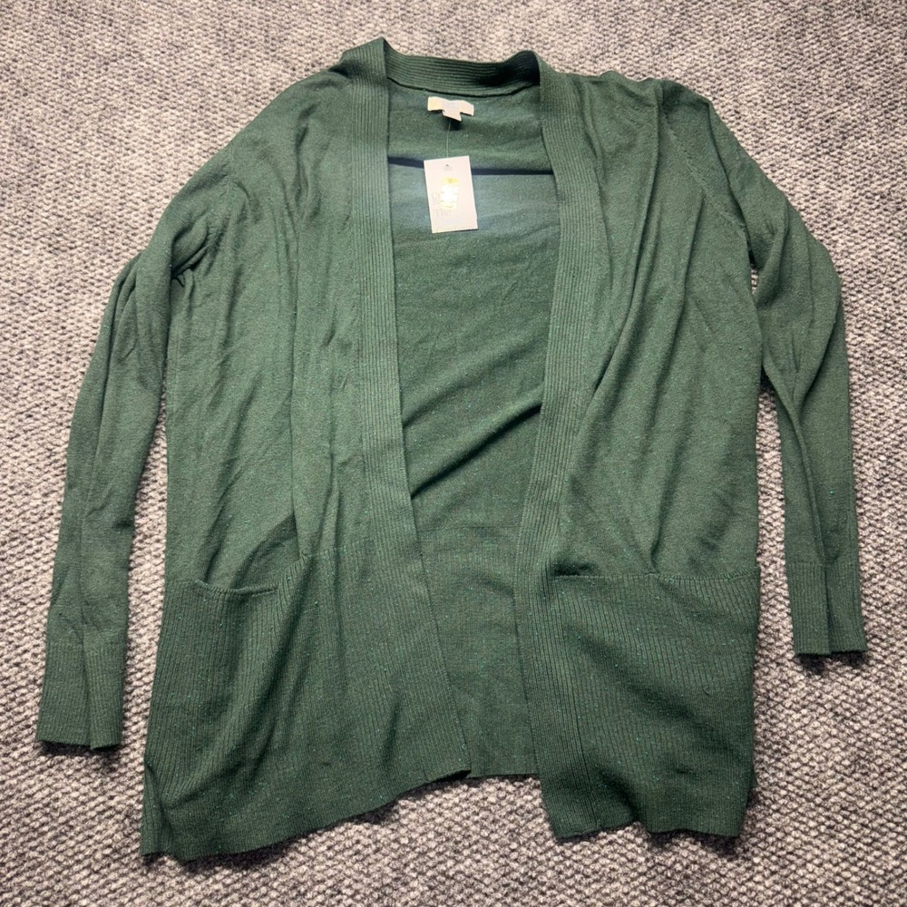 Croft & Barrow Womens Green Flecked Open Front Classic Cardigan Size L NWT